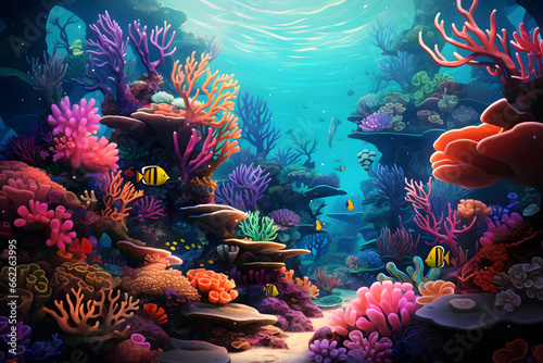 An Abstract Underwater Scene with Colorful Coral Reef