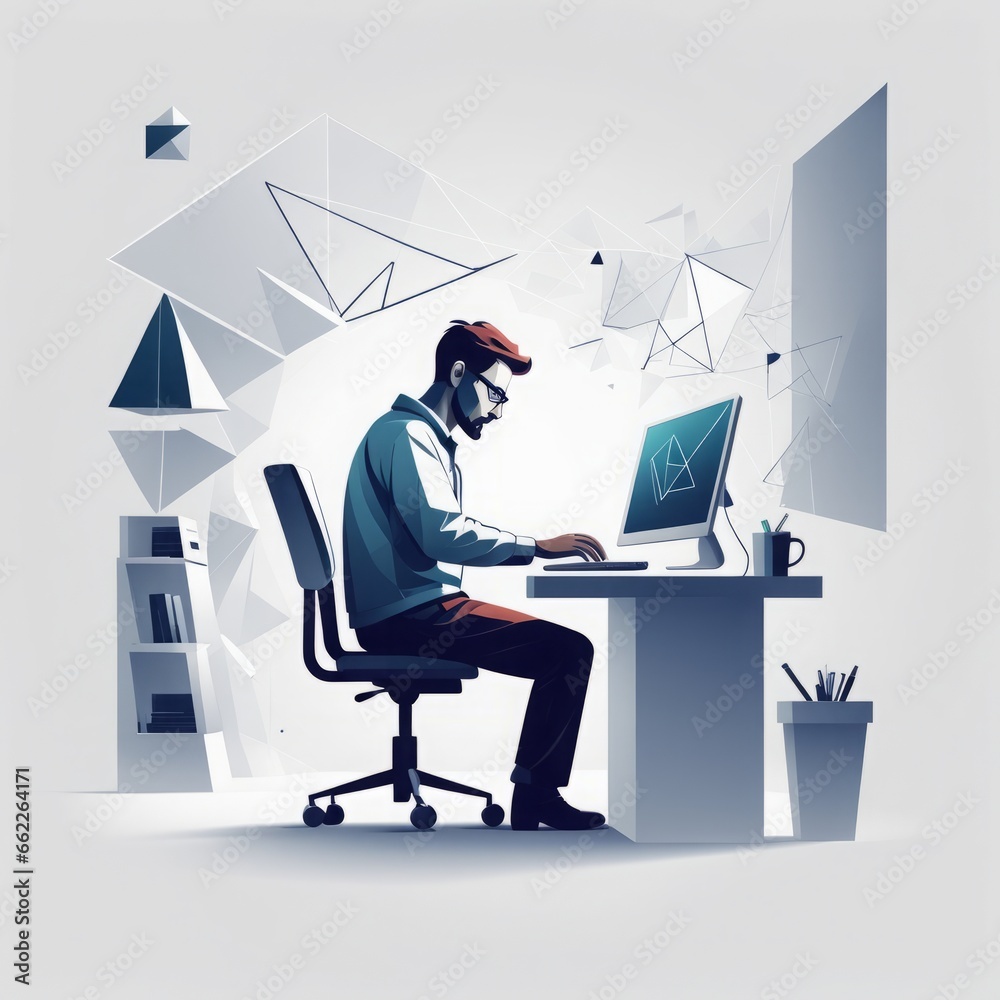 businessman in the office. vector illustration. businessman in the office. vector illustration. hacker with laptop, hacking attack. hacker attack, cyber security, hacker attack, hacking, attack, malwa - obrazy, fototapety, plakaty 