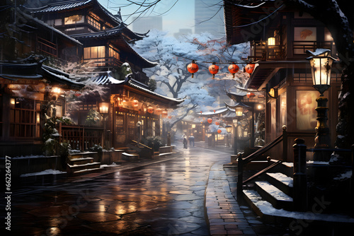 A Japanese Traditional City in Winter © Bendix