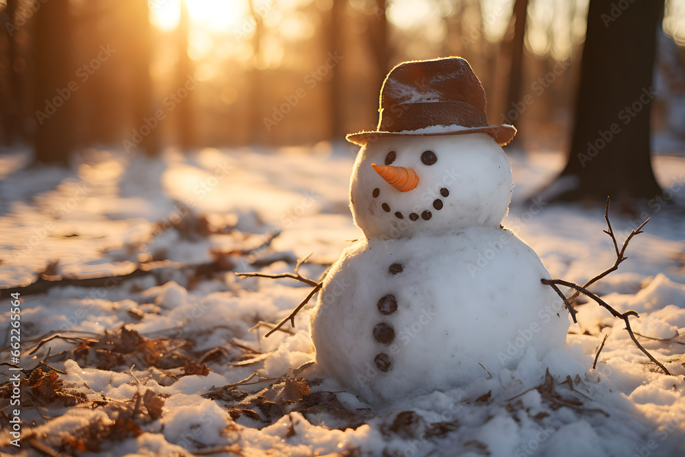 Fototapeta premium Snowman Melting in Sunlight