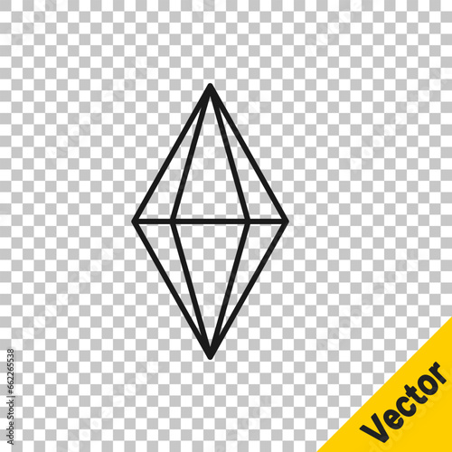 Black line Gem stone icon isolated on transparent background. Jewelry symbol. Diamond. Vector