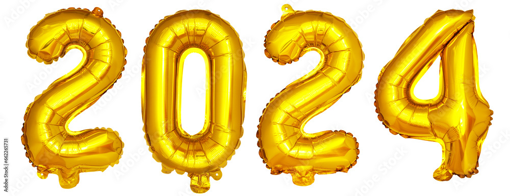 Golden foil balloons with the number 2024. Happy new year and christmas. Golden foil balloons with the number 2024. Happy new year and christmas.