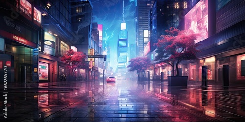 Electric nights. Glowing streets of urban jungle. City in technicolor. Vibrant night on broadway. Metropolis awakens