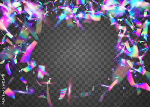Rainbow Confetti. Neon Sparkles. Retro Banner. Iridescent Glare. Unicorn Foil. Glitter Art. Metal Colorful Wallpaper. Violet Disco Effect. Pink Rainbow Confetti