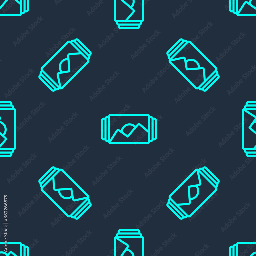 Green line Photo frame icon isolated seamless pattern on blue background. Vintage empty photos frame. Vector Green line Photo frame icon isolated seamless pattern on blue background. Vintage empty photos frame. Vector