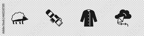 Set Hedgehog, Winter scarf, Raincoat and Kite icon. Vector