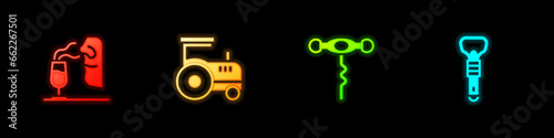 Set Sommelier, Tractor, Wine corkscrew and Bottle opener icon. Vector