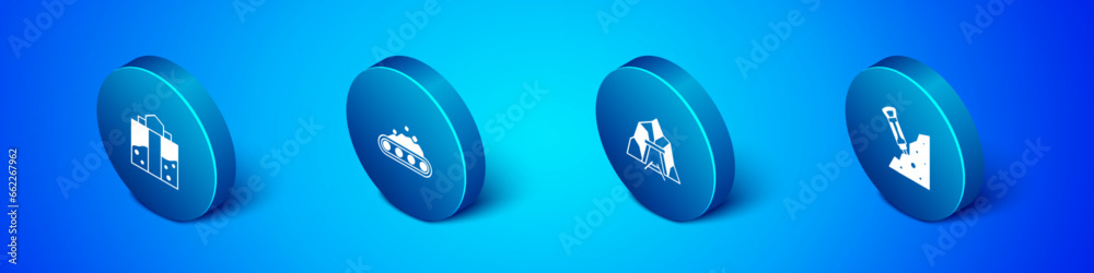 Set Isometric Mine entrance, Construction jackhammer and Conveyor belt carrying coal icon. Vector Set Isometric Mine entrance, Construction jackhammer and Conveyor belt carrying coal icon. Vector