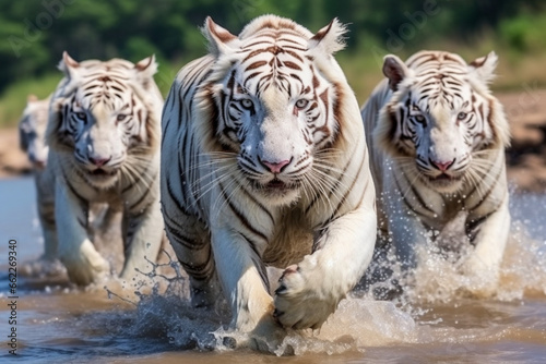 White tigers in water photo