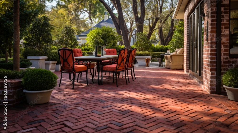 Red brick flooring in an outdoor patio