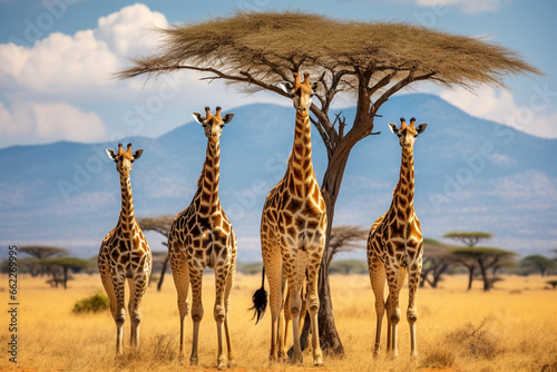 Colony of Giraffe in the savannah