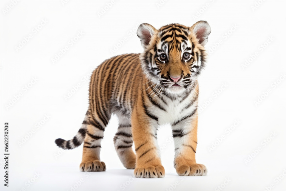 A baby bengal tiger isolated on white background