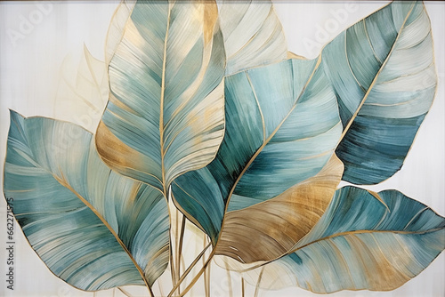 abstract painting of leaves with gold foil
