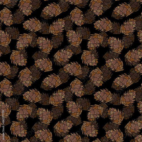 Hand drawn vector seamless pattern with pine cones