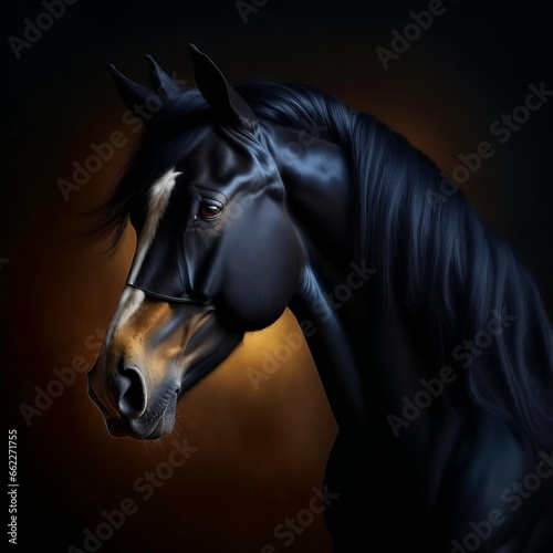 Portrait of a beautiful black horse. © 0635925410