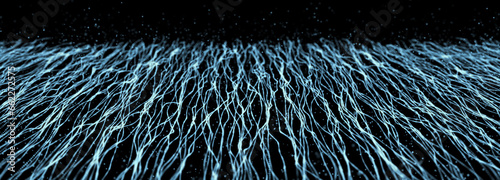 Abstract landscape. Technology background. Perspective grid. Connection dots and lines. 3D rendering