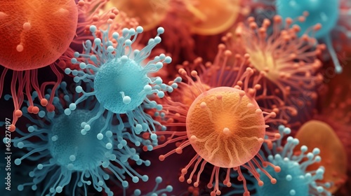 Staphylococcus bacteria in clusters, vibrant colors. photo