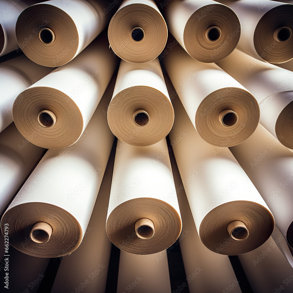 Paper rolls on a storage shelf