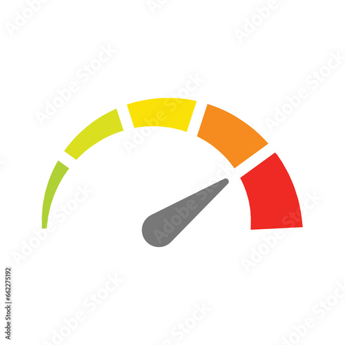 Speed performance gauge meter. Colorful speedometer with arrow needle vector icon.
