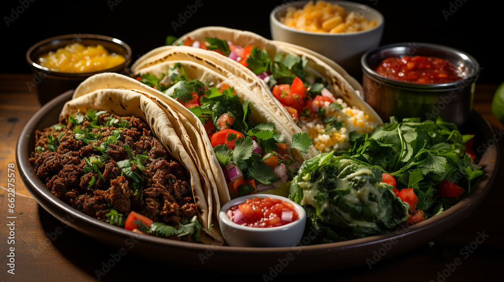 plate of tacos, filled with flavorful meats