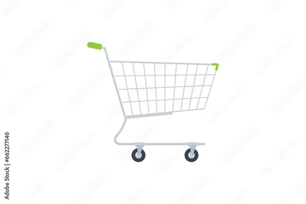 Shopping cart isolated on white background, flat style trolley vector for promotional shopping concept design