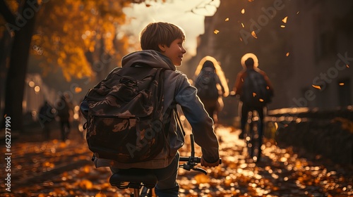 pupil and kids holding hands going to school in with schoolbag , Welcome back to school. The new academic semester year start © NiK0StudeO