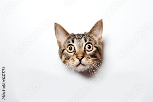 The cat head. Only surprised cat head on white background © Yulia