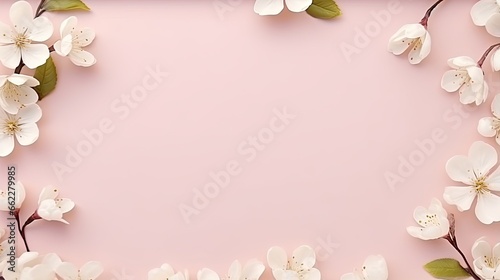  a pink background with white flowers and leaves on the corner. generative ai