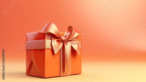  an orange gift box with a bow on an orange background.  generative ai