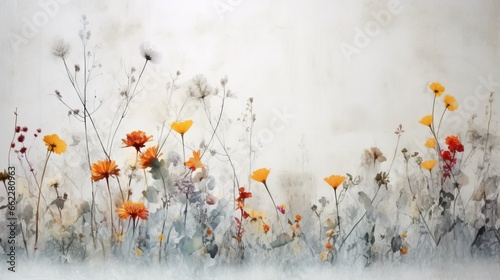  a painting of a field of flowers with a white background. generative ai