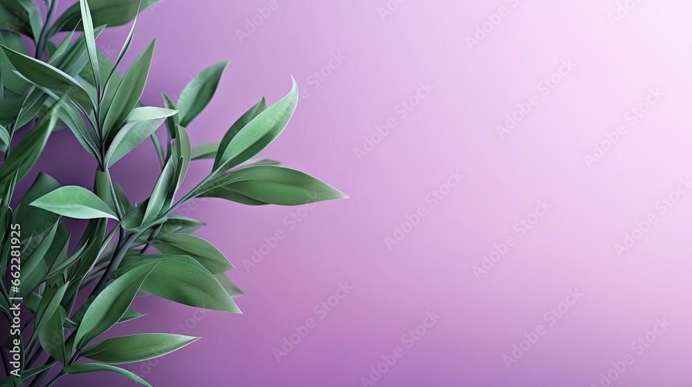 a plant with green leaves on a purple and pink background. generative ai a plant with green leaves on a purple and pink background. generative ai