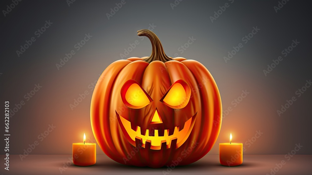 a jack o lantern pumpkin with three candles in front of it. generative ai a jack o lantern pumpkin with three candles in front of it. generative ai