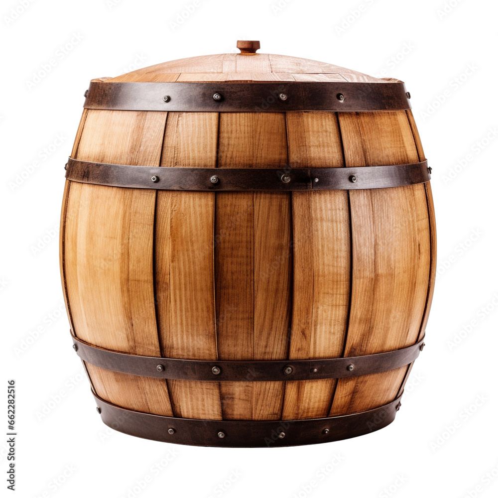 Obraz premium Wooden Barrel Isolated, Generative AI