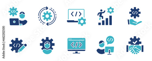 business online software optimization custom setting programming development icon vector company web and app technology coding improvement with cogwheel symbol illustration