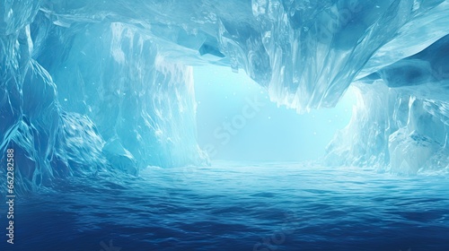  a large ice cave with water and ice formations on the walls.  generative ai © Shanti