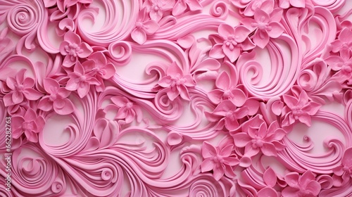  a close up of a pink wall with flowers on it. generative ai