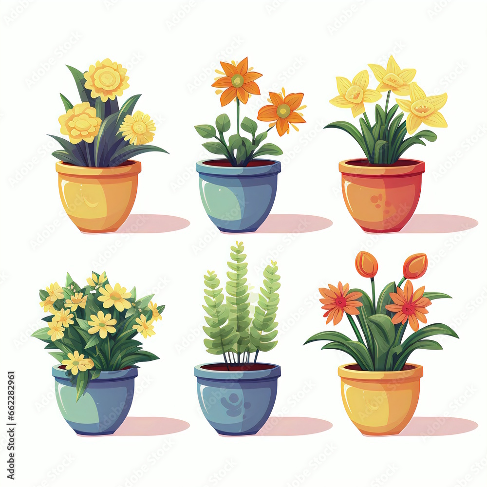 Obraz premium Set of Flower Pots Vector Graphic