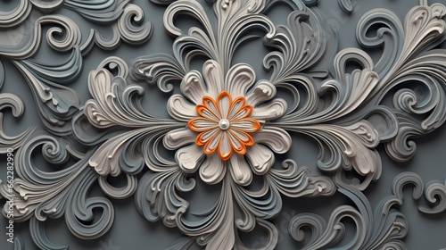  an intricately designed wallpaper with an orange center in the center. generative ai