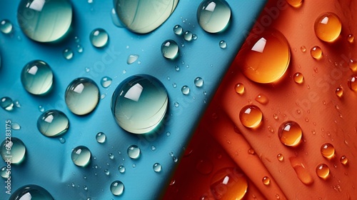 Waterproof fabric displayed next to droplets of water. photo