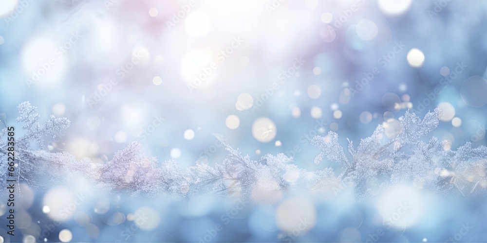 Abstract silver glitters on a bokeh backdrop, perfect for decorating. Snowy spruce tree branches. Banner for the Holidays and the New Year. Abstract silver glitters on a bokeh backdrop, perfect for decorating. Snowy spruce tree branches. Banner for the Holidays and the New Year.