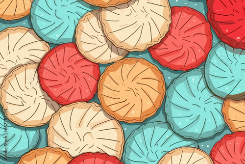 Pie crusts with crimped edges quirky doodle pattern, wallpaper, background, cartoon, vector, whimsical Illustration