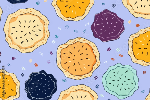 Pie crusts with crimped edges quirky doodle pattern, wallpaper, background, cartoon, vector, whimsical Illustration