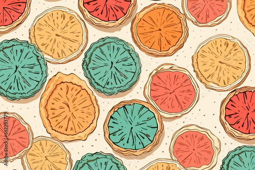 Pie crusts with crimped edges quirky doodle pattern, wallpaper, background, cartoon, vector, whimsical Illustration