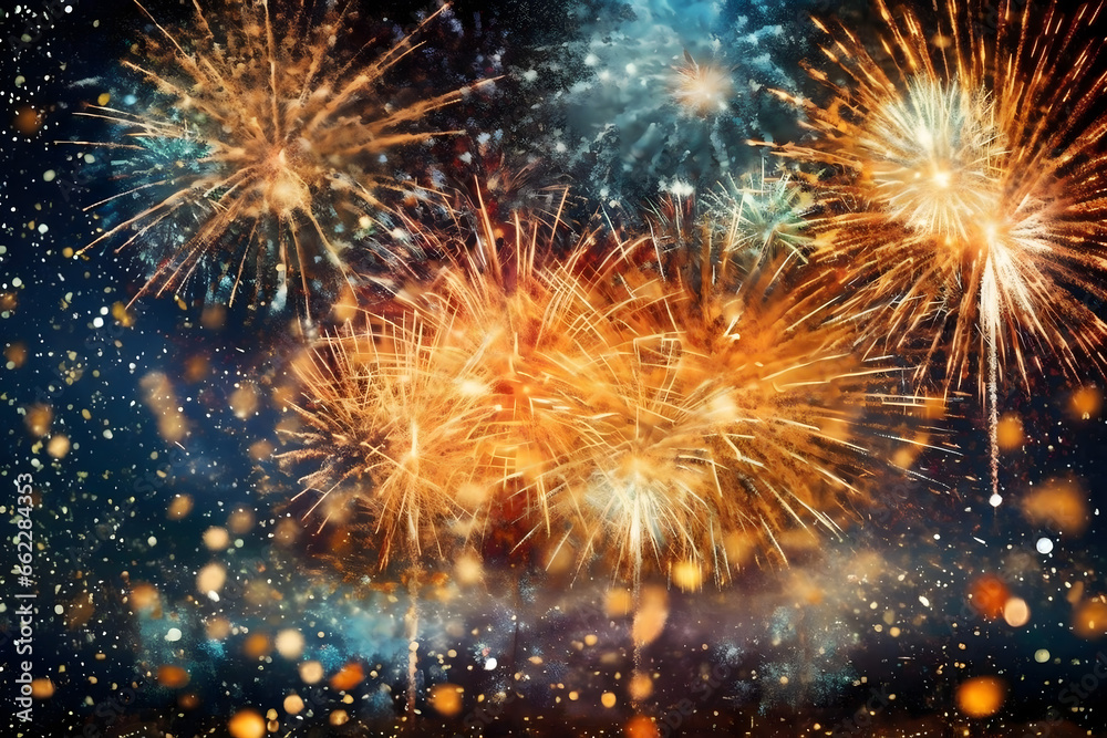 Fototapeta premium happy new year with fireworks, fireworks over the city, fireworks in the night sky, newyears new years