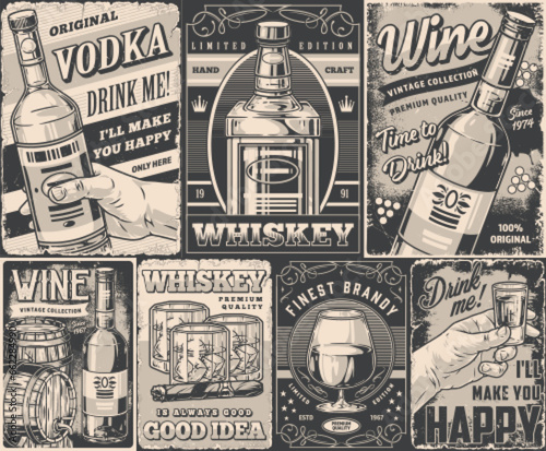 Alcoholic drinks set flyer monochrome