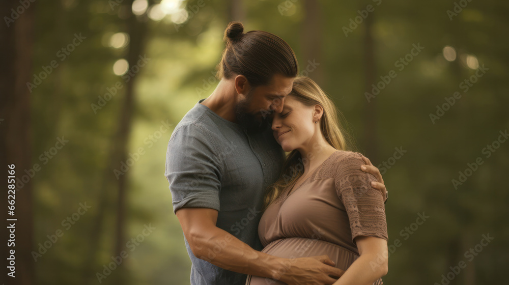Fototapeta premium Portrait of lovely future parents during sunset