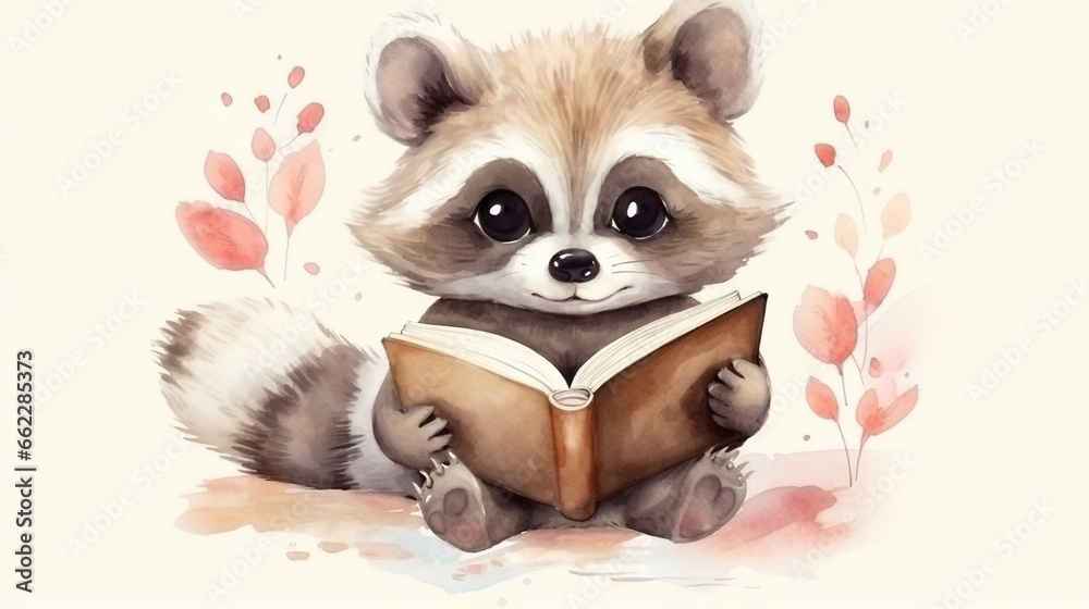 a raccoon is reading a book while sitting down. generative ai a raccoon is reading a book while sitting down. generative ai