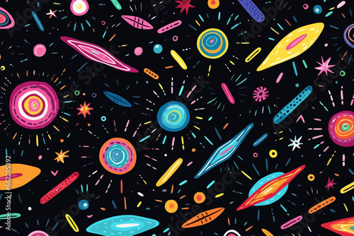 Gamma ray bursts quirky doodle pattern, wallpaper, background, cartoon, vector, whimsical Illustration