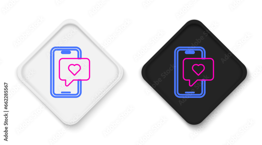 Line Smartphone with heart emoji speech bubble get message on screen icon isolated on white background. Valentines day. Colorful outline concept. Vector Line Smartphone with heart emoji speech bubble get message on screen icon isolated on white background. Valentines day. Colorful outline concept. Vector