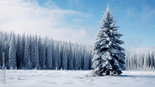 Winter landscape highlighting a snow-covered fir tree © Samia